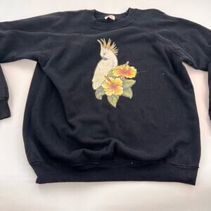 vintage handmade bird sweatshirt black graphic art cockatoo XL glitter